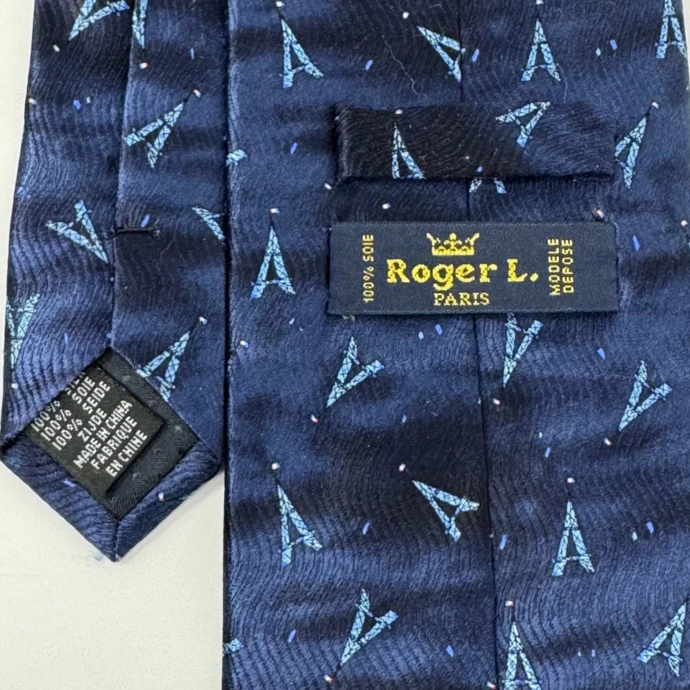 Roger‎ L. Paris Neck Tie, Eiffel Tower, Silk, Novelty, Abstract, Travel, France